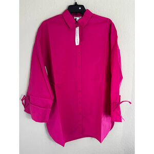 Women's The Drop Long Sleeve Shirt Dress XS Hot Pink